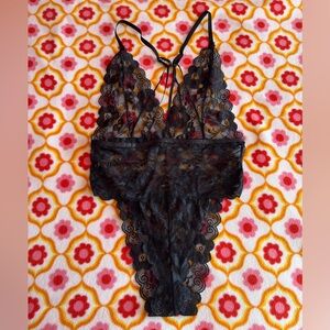 Elegant Black Lace Thong Teddy